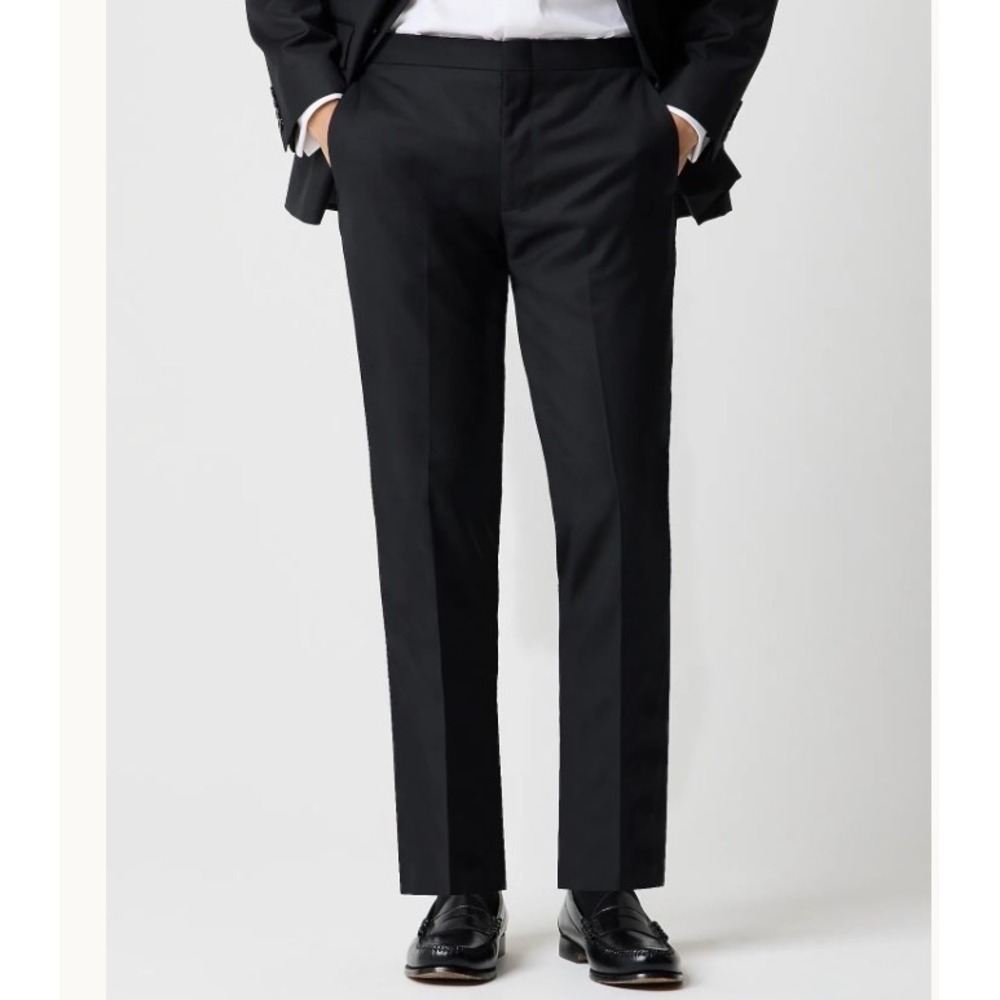 J.Crew Mens 32x32 Slim Fit Thompson Wool Tuxedo Pants Black Stripe AZ236 NWT
